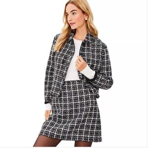 LOFT Tweed Crop Jacket & Skirt Size 00P & XS, 2-Pc Set Black Metallic Suit